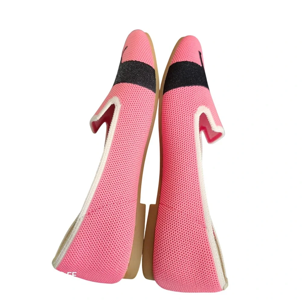 VIVAIA Cat Knit Loafers Pink Black Slip On Flats EU 35 Women's Washable Shoes